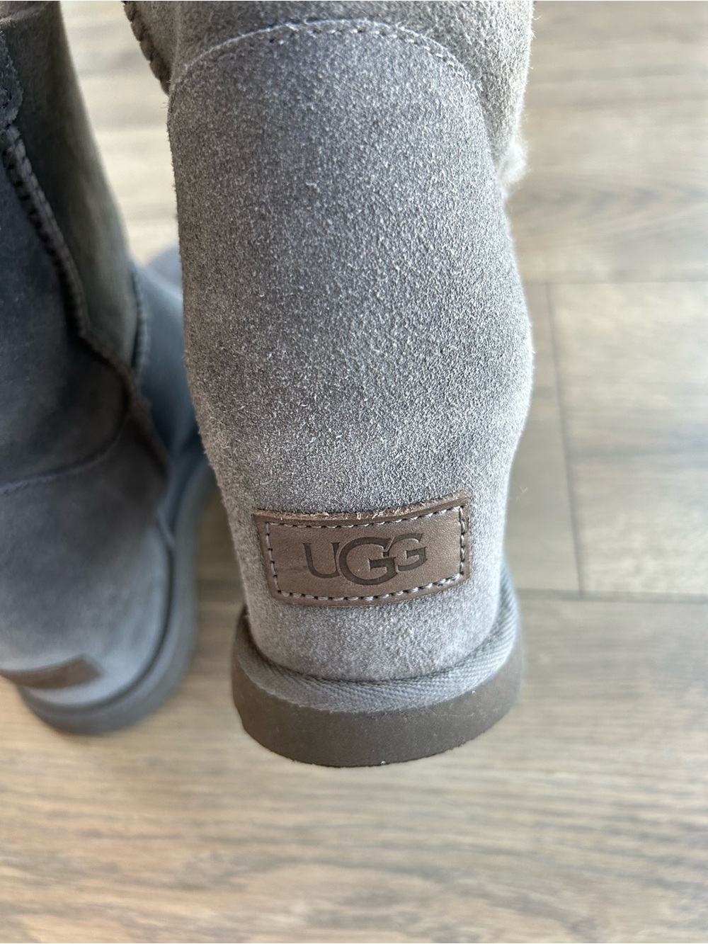 UGG Cozy Women's Gray Suede Wedge Booties with Faux Fur Lining - Picture 4 of 10